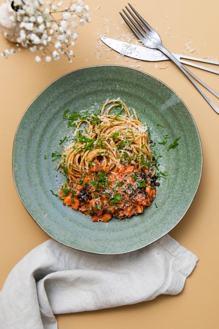 Linseragout med fettucine og Grana Padano