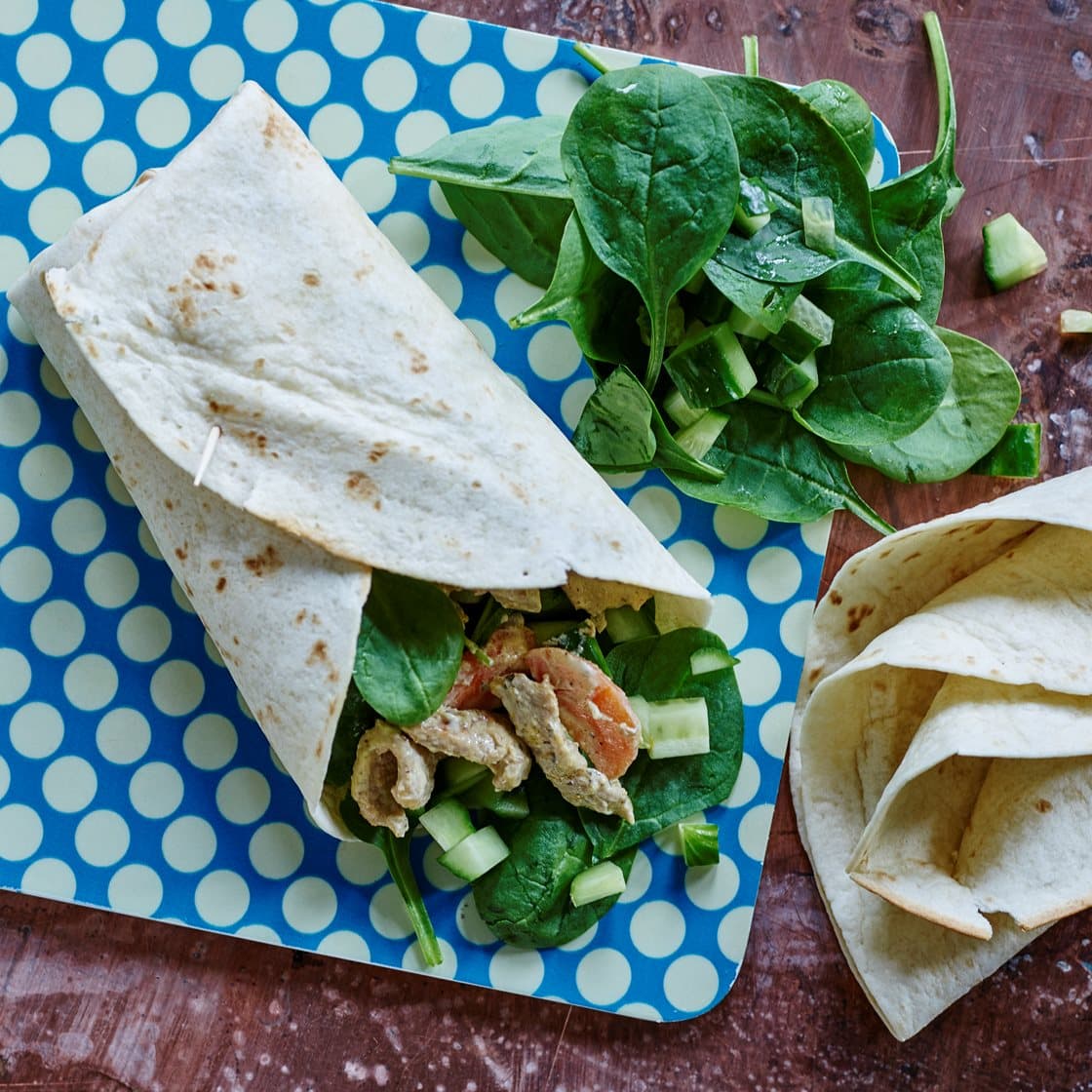 Tortillawraps med skinke-wokstrimler